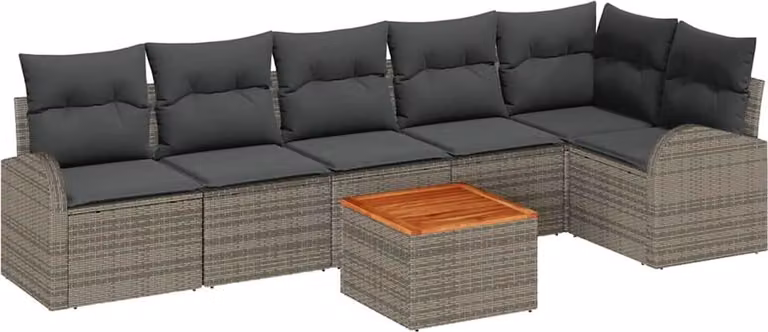 Set Divano da Giardino 7 pcs Grigio polyrattan