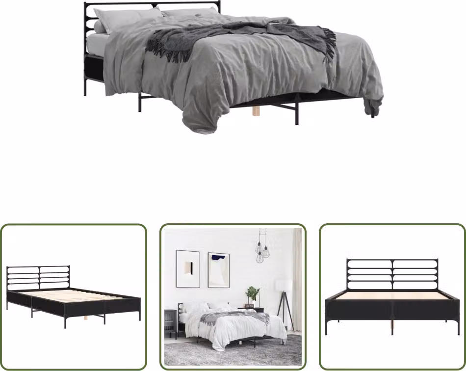 The Living Store Struttura letto nera 140x200 cm in legno e metallo