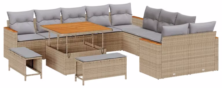 Set Divano da Giardino 13 pcs Beige polyrattan