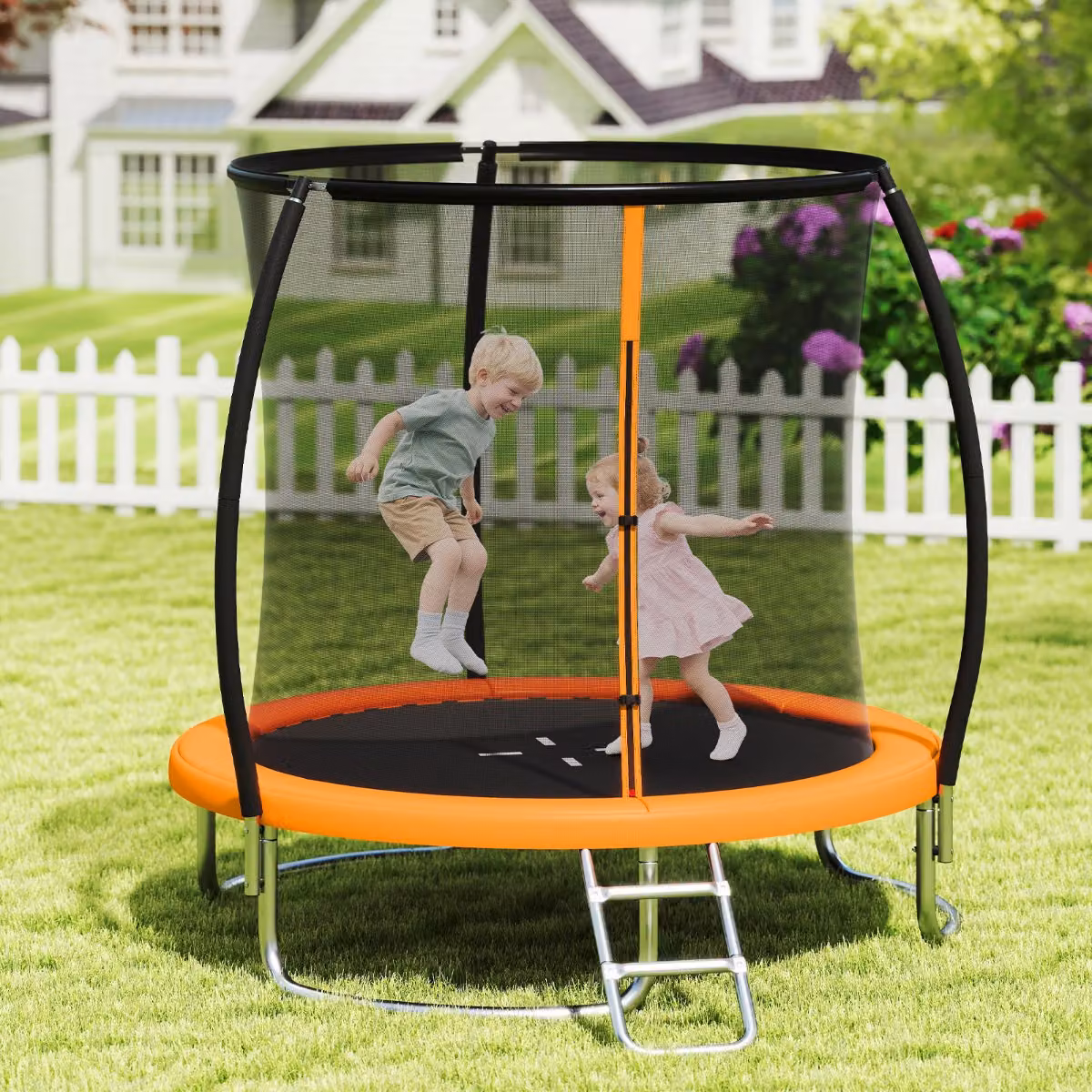 Trampolino ricreativo Costway con rete di sicurezza in acciaio zincato arancione, diametro 244 cm