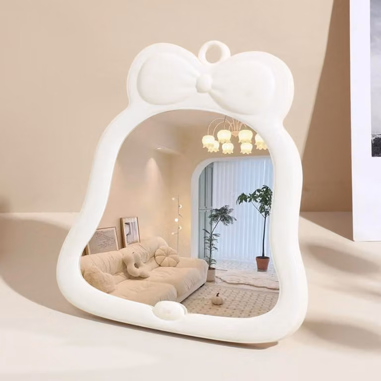 Specchio da trucco con supporto, pieghevole, 19,5 x 21,5 cm, bianco