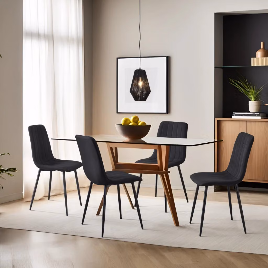 Set di 4 sedie da sala da pranzo Elsern en.casa, poltroncine decorative moderne in tessuto nero – 2