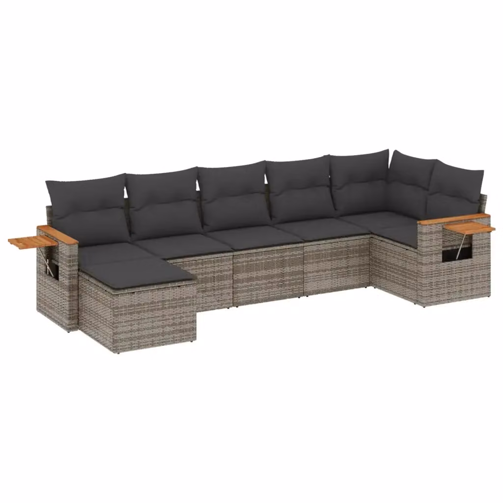 vidaXL Set Divani da Giardino a L 7 pz in Polyrattan Grigio con Cuscini e Coperture Rimovibili – 2