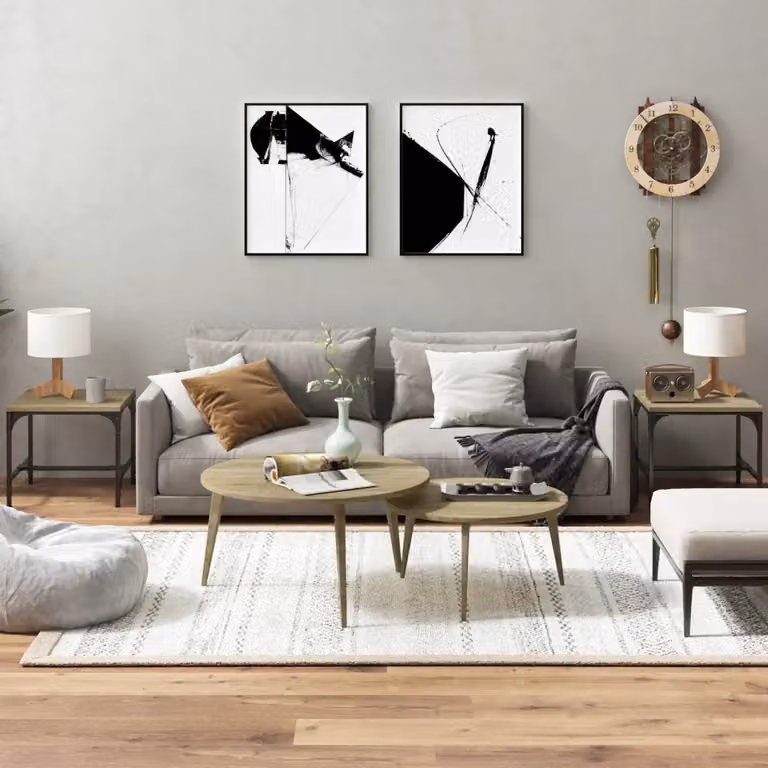 Set di 2 tavolini da soggiorno vidaXL in legno e metallo, colore rovere sonoma, L/P/H: 40 x 40 x 35 cm
