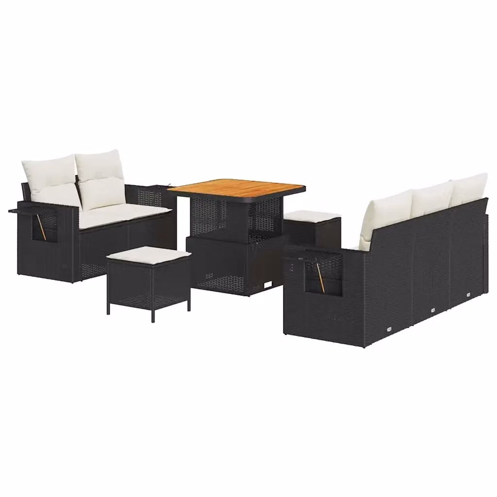 Set Divano da Giardino vidaXL 10 Pezzi Moderno in Polyrattan con Cuscini Nero e Beige – 2