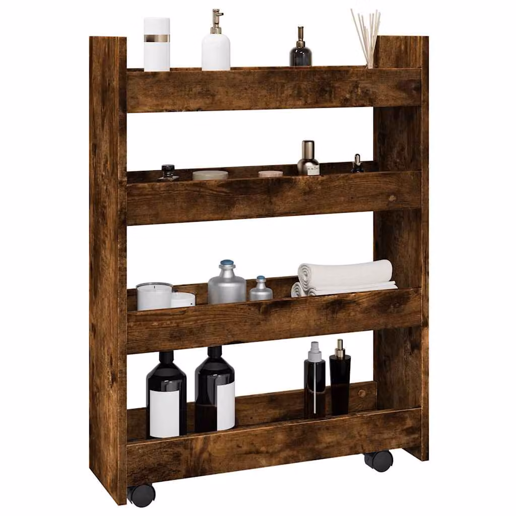 vidaXL Carrello Stretto a 4 Livelli in MDF Marrone con Ruote, Stile Industrial, L/P/H: 80 x 20 x 60 cm