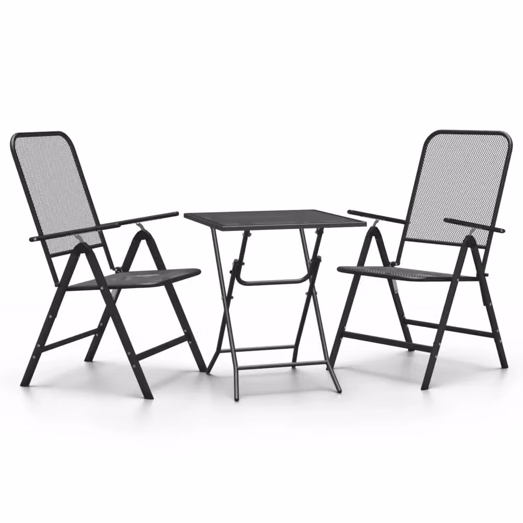Set da pranzo per giardino vidaXL in acciaio verniciato a polvere antracite composto da 3 pezzi – 2