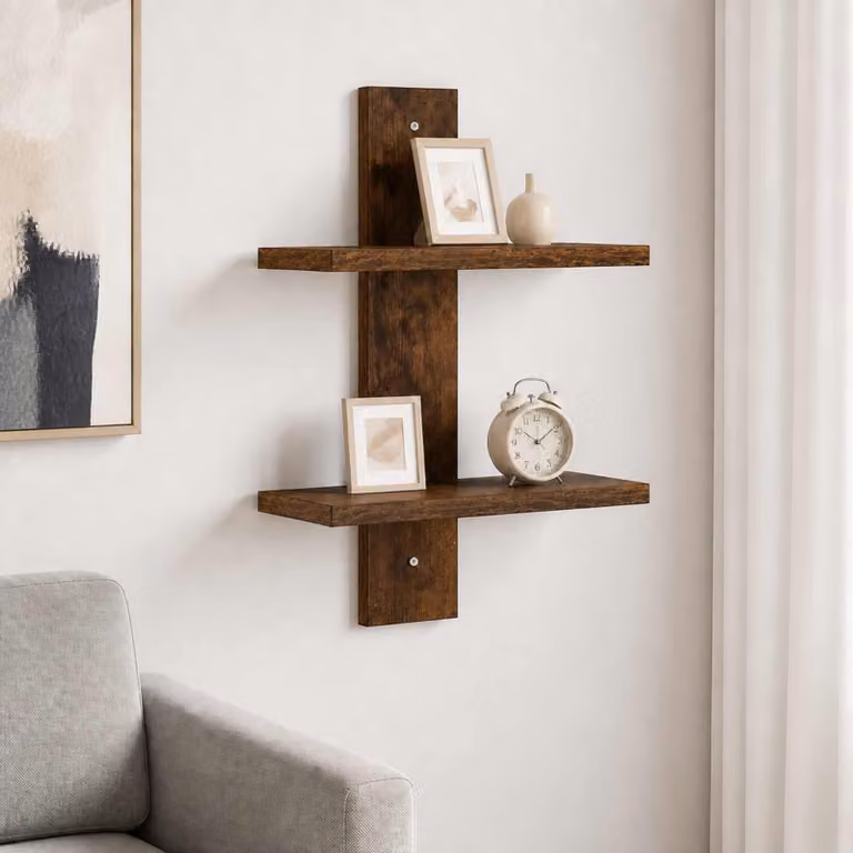 Scaffale da parete moderno vidaXL in legno color rovere fumo L: 30 cm, P: 13,5 cm, H: 43 cm