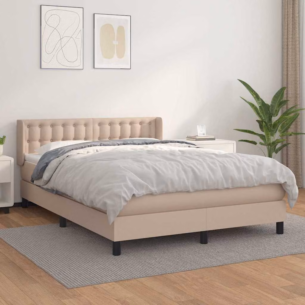 vidaXL Giroletto a Molle con Materasso in Similpelle Colore Cappuccino L/P/H: 140 x 190 x 88 cm – 1