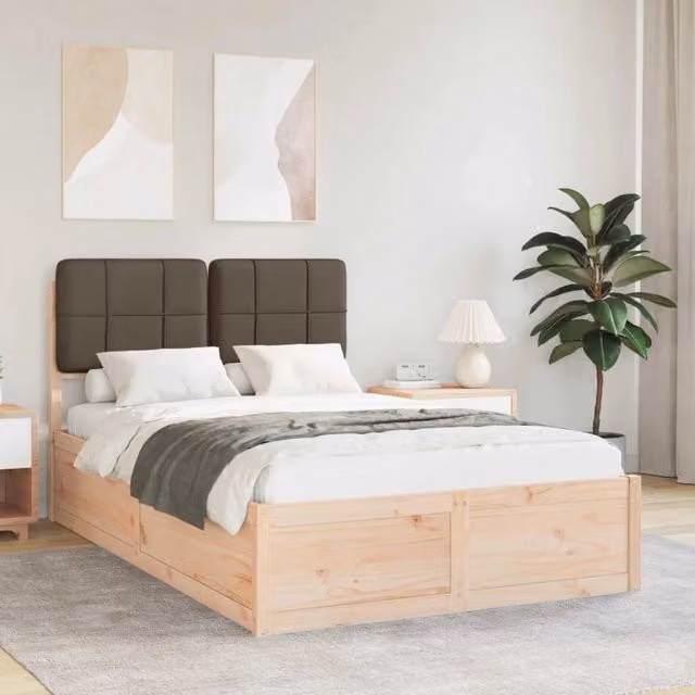 Letto con testiera rivestita beige in pino massello vidaXL L/P: 120 x 200 cm – 1
