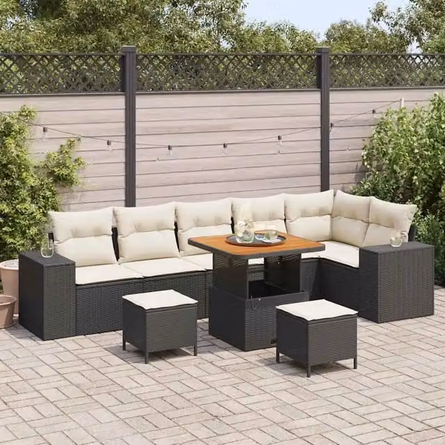 Set Divano da Giardino 9 pz Nero polyrattan 3362020