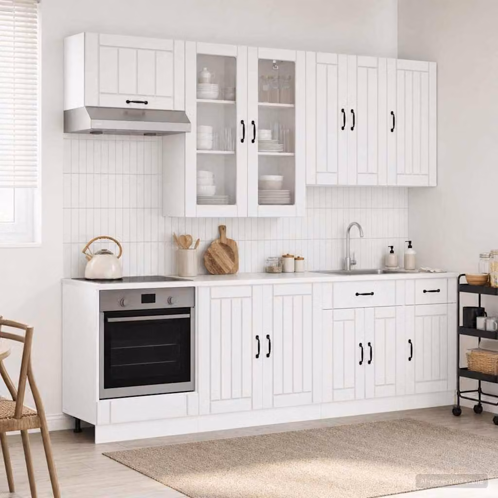 vidaXL Unità Cucina LUCCA 8 Pezzi Bianco Lucido in MDF con Ante in Vetro