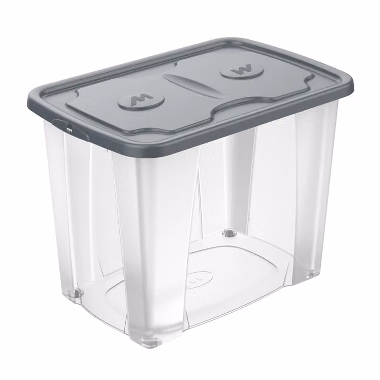 M-HOME Contenitore Trasparente con Coperchio SimplyBox 5 da 64 Litri, Colore Antracite, H 45 cm x L 39 cm x P 59 cm