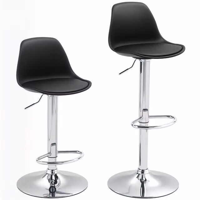 Set di 2 sgabelli da bar HOMCOM con schienale e poggiapiedi, in pelle PU e acciaio, colore nero, L/P/H: 38 x 42 x 82-104 cm
