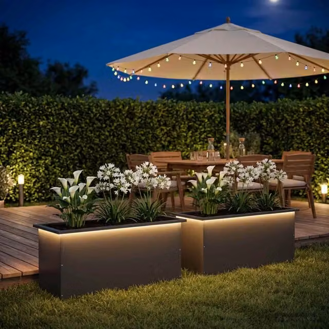 Fioriera da giardino con LED 2 pz Nero 40 x 100 x 40 cm Acciaio 8008169