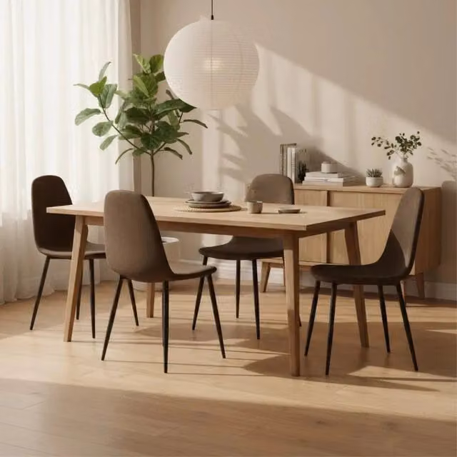 Set di 4 sedie da pranzo imbottite in similpelle moka vintage Aurelia con struttura in metallo facili da pulire | Duzzle