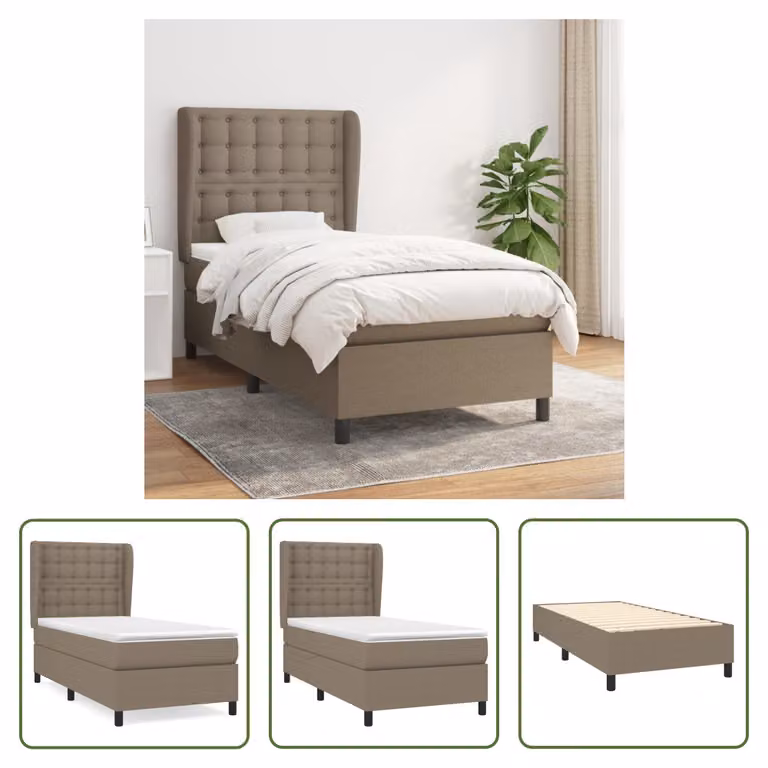 The Living Store Letto a molle con materasso Taupe 80x200 cm in tessuto