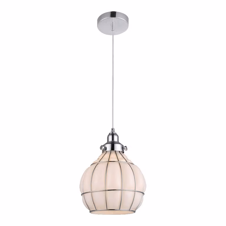 Lampada a sospensione PERUGIA 1xE27/40W D200 cromo/opale L: 20cm L: 20cm H: 150cm dimmerabile
