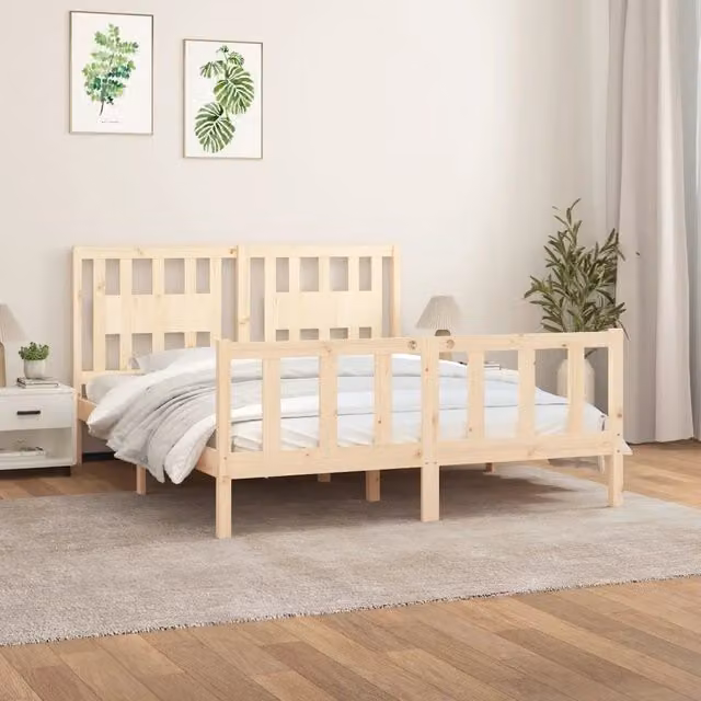 Letto con Testiera in Legno Massello di Pino vidaXL, Stile Rustico, L/P/H: 160 x 200 x 165,5 cm – 1