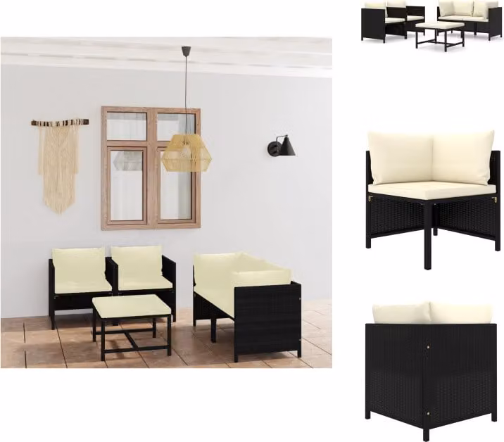 vidaXL Set da salotto da giardino 5 pezzi con cuscini in poly rattan nero - Set di mobili da giardino