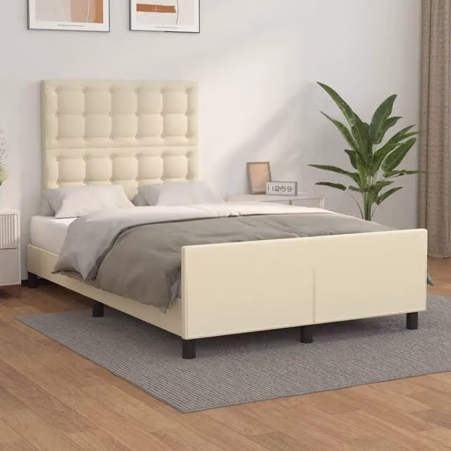 Letto con testiera vidaXL in similpelle beige L/P/H: 203 x 120 x 128 cm