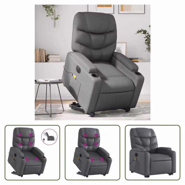The Living Store Sedia massaggiante con supporto in piedi elettrica in ecopelle grigia