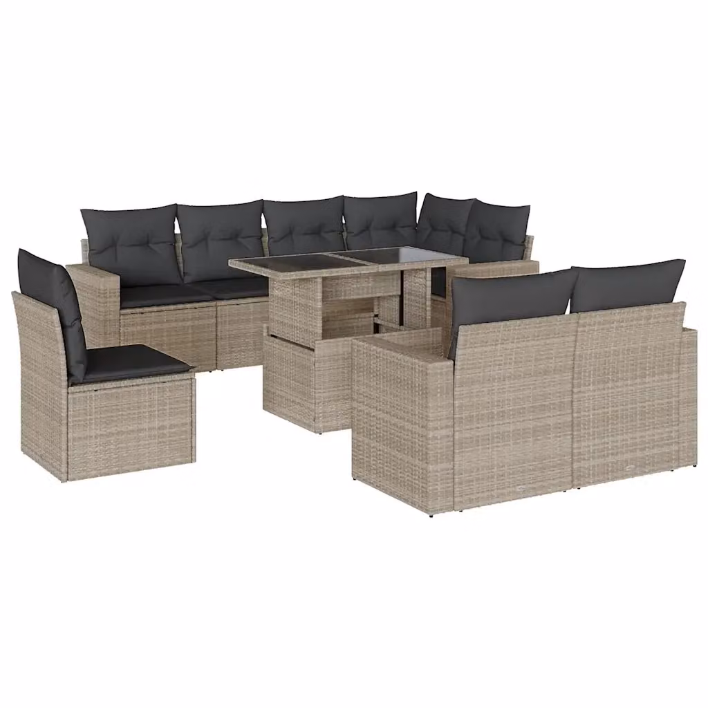 vidaXL Set Divano da Giardino a L in Polyrattan con Cuscini Antracite e Tavolino da Esterno 9pz – 2