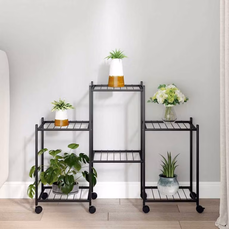 vidaXL Portafiori Moderno in Metallo Nero con Ruote L: 83 cm, P: 25 cm, H: 63,5 cm