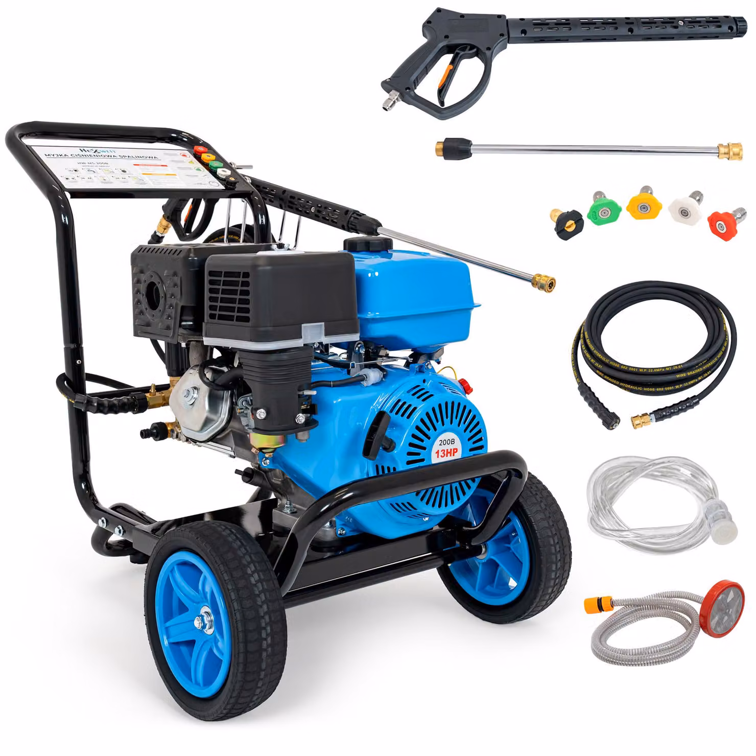 Idropulitrice a benzina - HW-MS-200B - 200 bar - Motore OHV 13 HP - 12,6 l/min - Idropulitrice professionale
