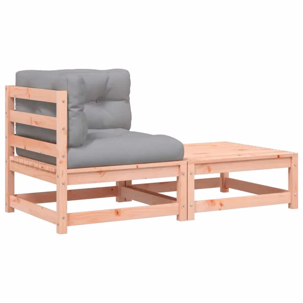 Divano Angolare da Giardino Design Mania con Cuscini e Poggiapiedi in Legno Trattato, Grigio, L/P/H: 140 x 70 x 67 cm – 2