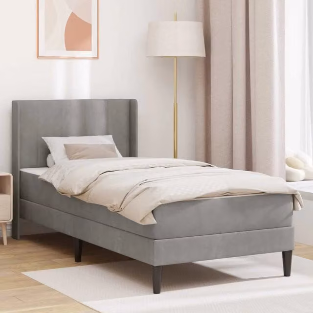 Letto moderno vidaXL con materasso in tessuto grigio L/P/H: 202 x 100 x 96 cm – 1