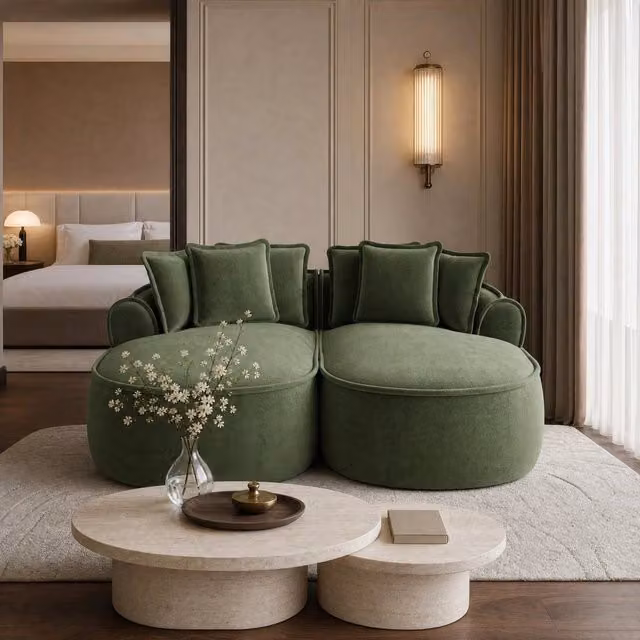 Divano letto modulare senza struttura 184x164 cm in ciniglia verde; 2 moduli
