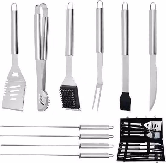 Barbecue portatile di alta qualità per uomini, completo di robusto coltello in acciaio, valigetta da trasporto e termometro, perfetto come regalo.
