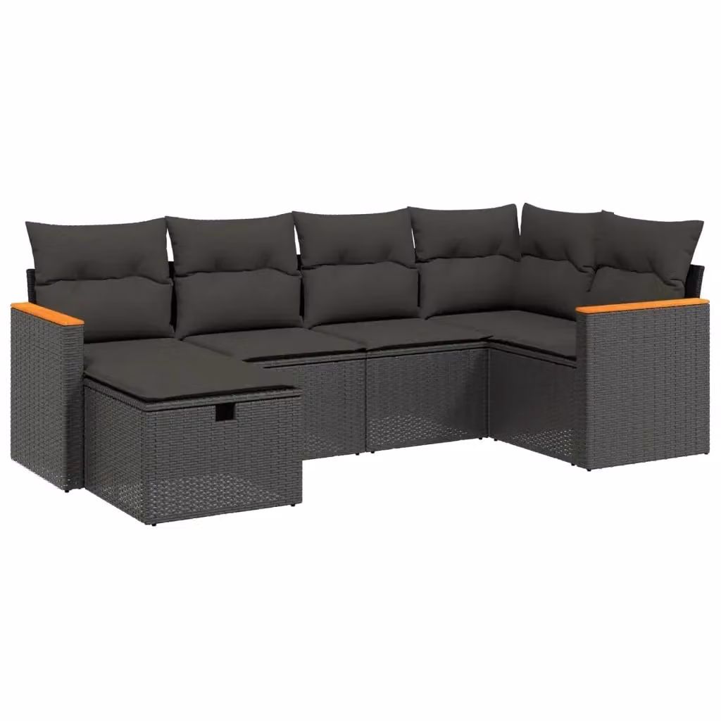 vidaXL Set Divano da Giardino a L 6 pz con Cuscini Nero in Polyrattan e Struttura in Acciaio – 2