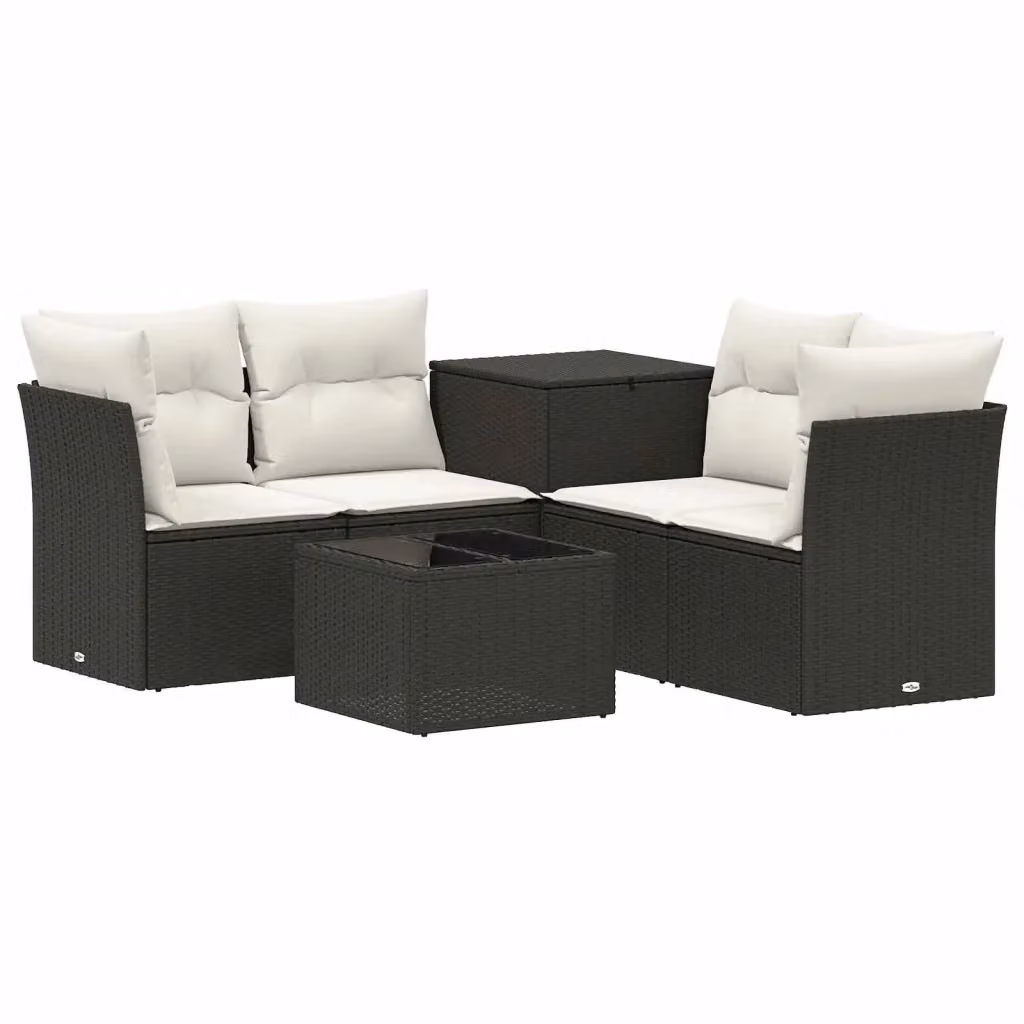 Set di mobili da giardino vidaXL in polyrattan nero e bianco con divano angolare, tavolino e pouf con contenitore – 2
