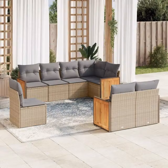 Set Divano da Giardino 8 pz con Cuscini Beige in Polyrattan 3260246