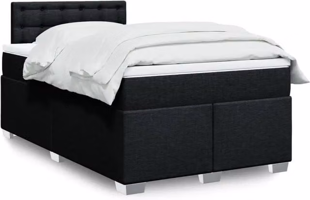 Letto Ibrido vidaXL con Materasso e Giroletto a Molle in Legno di Pino e Tessuto, Bianco e Nero, L/P/H: 120 x 190 x 100,5 cm – 1