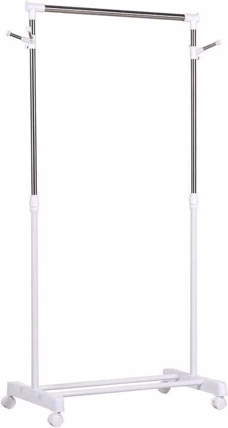 Portaabiti da appoggio su ruote - Armadio flessibile - Per riporre e organizzare i vestiti - Regolabile in altezza - 685 x 42 x 145 cm - Bianco