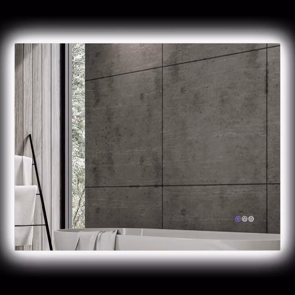 Specchio da Bagno Moderno XYLO con LED Regolabile e Funzione Anticondensa in Vetro e Alluminio L: 80 cm, H: 60 cm, P: 4 cm