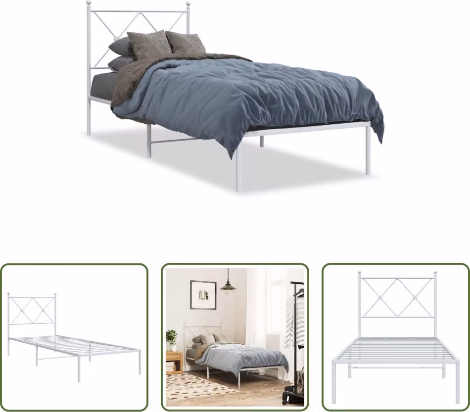 The Living Store Struttura letto con testiera in metallo bianco 75x190 cm