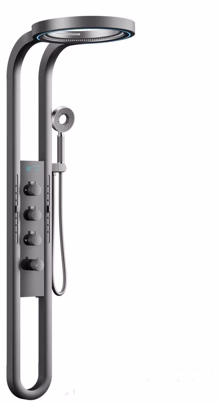 Sistema doccia da parete - Pannello doccia - Illuminazione a LED - Display digitale - Getto a cascata - Gettoni laterali effetto spa - Acciaio inossidabile - Grigio scuro