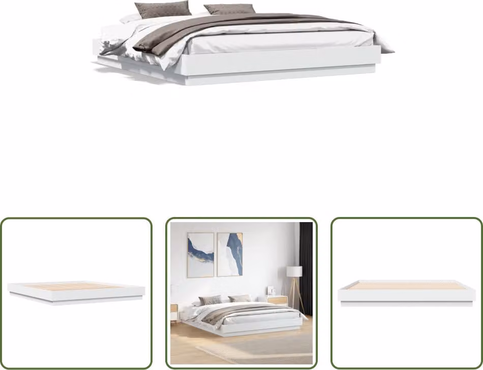 The Living Store Struttura per letto bianca 200x200 cm in legno