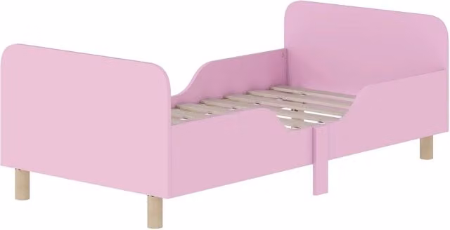 Letto singolo per bambini Cipacho in MDF e legno di pino con barriera protettiva, colore rosa