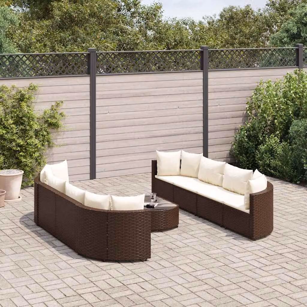 Set Divani da Giardino vidaXL a forma a U con Tavolino da Caffè e Cuscini, Marrone e Bianco