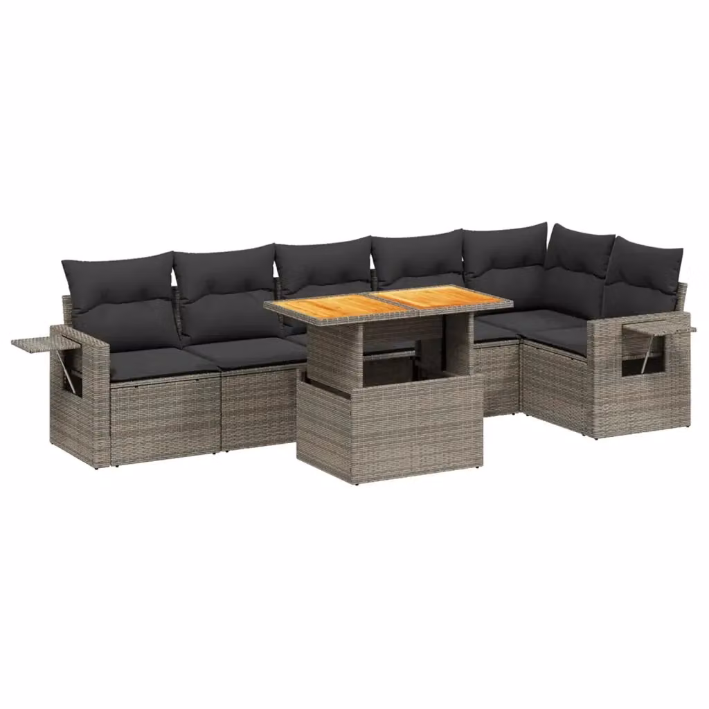 Set di divani da giardino vidaXL 7 pezzi in polyrattan grigio con cuscini e tavolino da esterno a forma di L – 2