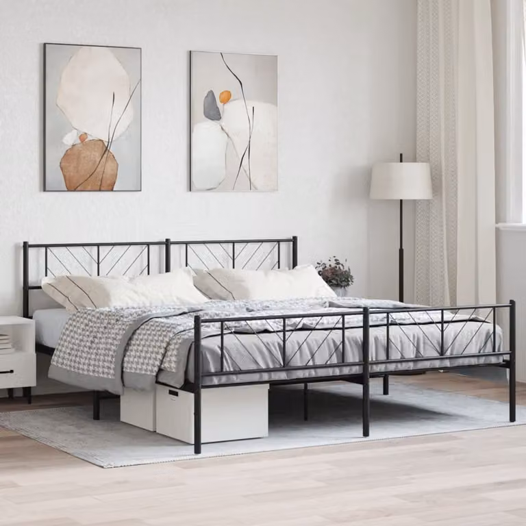 The Living Store Struttura letto con testiera e pediera in metallo nero 180x200 cm