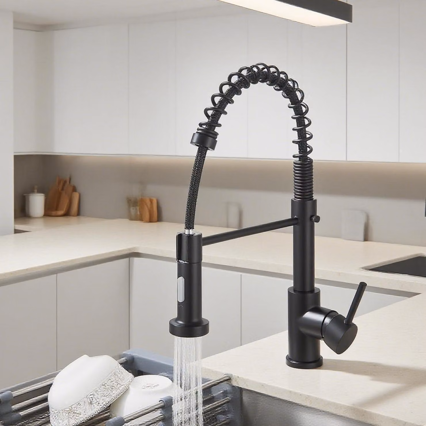 Miscelatore per cucina, rubinetto per lavello, colore nero, rotazione a 360°, con doccetta, 2 funzioni spray