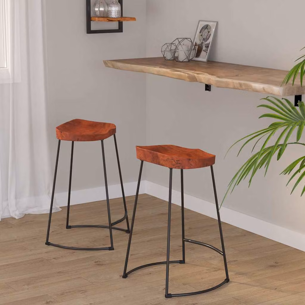 Set di 2 sgabelli da bar Gavin vidaXL in legno di mango e metallo, colore marrone, L/P/H: 45 x 40 x 63 cm