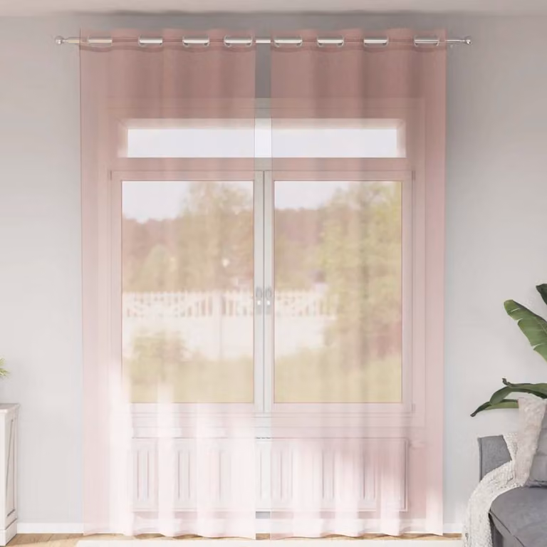 Set di 2 tende in voile semi-trasparenti vidaXL con occhielli, colore rosa chiaro, L: 140 cm x H: 300 cm