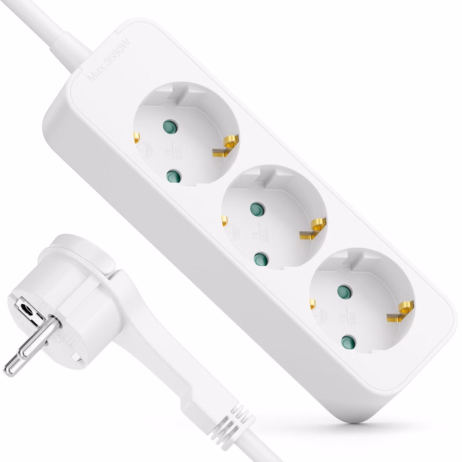 Ciabatta multipresa con spina piatta - Cavo da 3,0 metri, 3680W 16A - Bianco